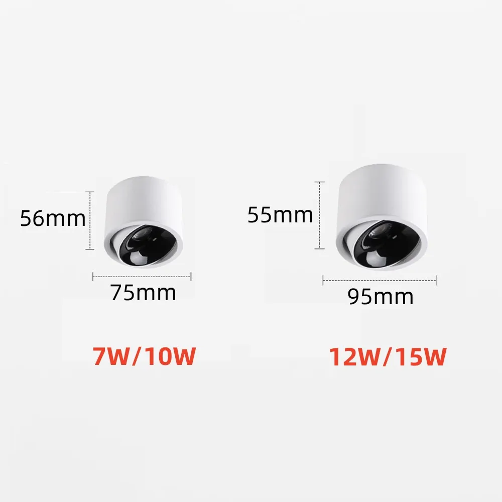 Anti-reflexo COB LED Downlights, montagem em superfície, ajustável, ângulo de 30 °, luzes de teto, 7W, 10W, 12W, 15W, 110V, 220V, quarto Deco