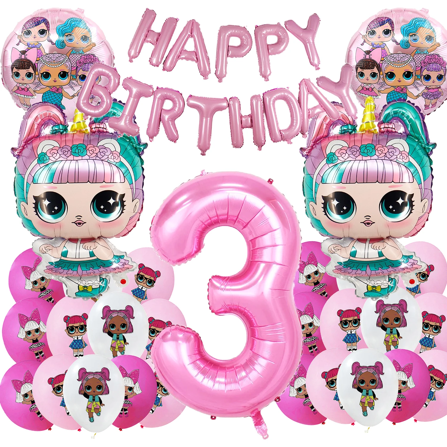 LOL مفاجأة دمية حفلة عيد ميلاد موضوع الزينة انفجارات القش كعكة توبر بالون أطباق ورقية أكواب لإمدادات استحمام الطفل