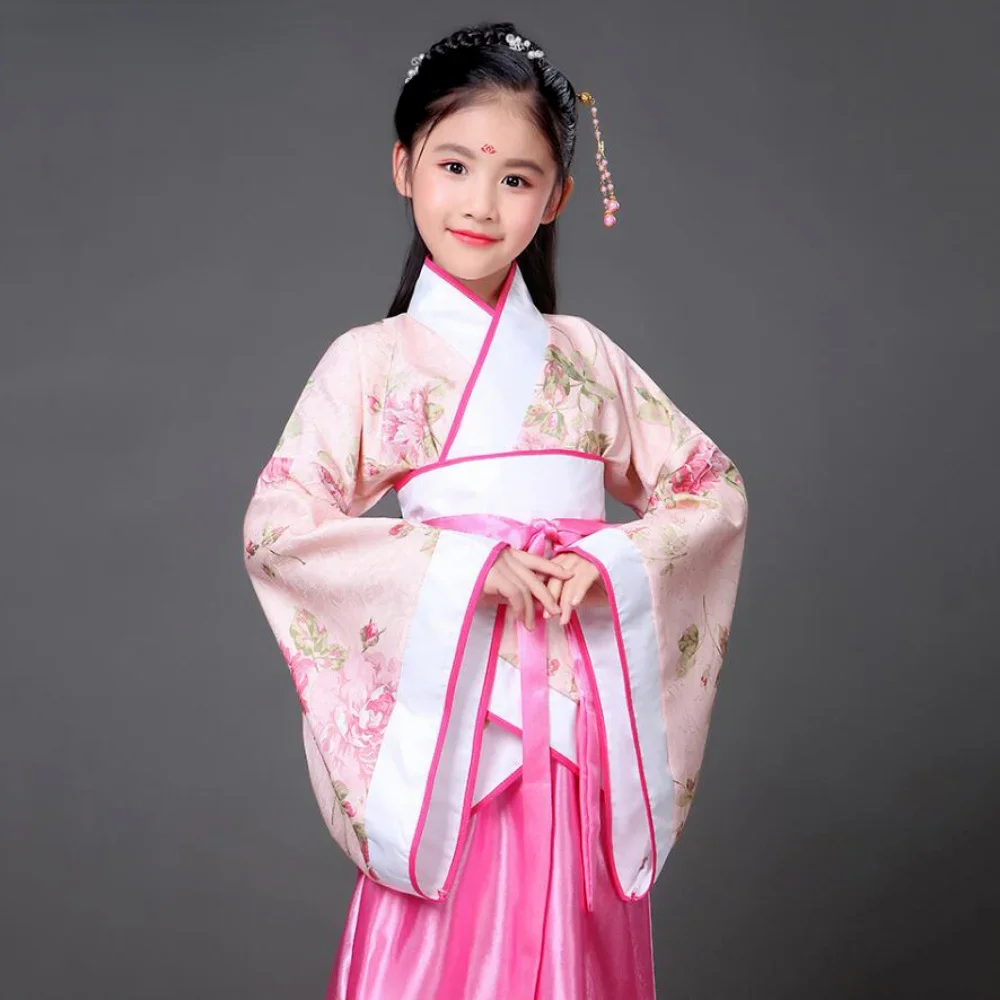 Chinese Girls Costume Ancient Kids Traditional Dresses  Folk Dance Performance Studio Realistic Dress for Children Gifts