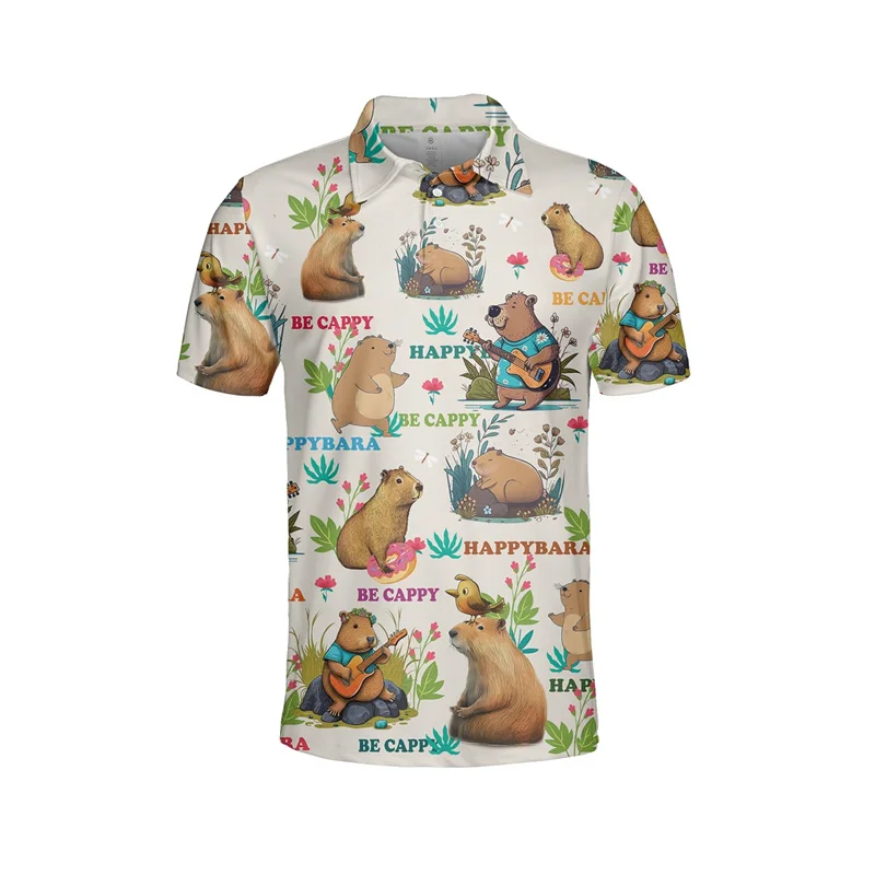 Funny 3d Print Capybara Polo Shirt For Men Kids Hawaiian Animals Short Sleeve Loose T Shirts Street Summer Vacation Beach Tees