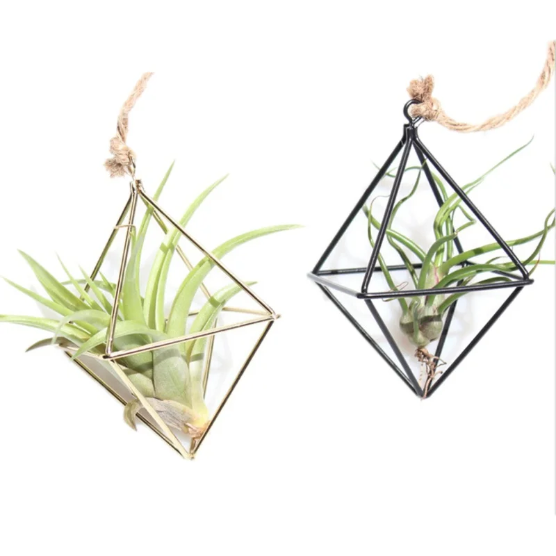 1Pc Hanging Plants Rack Tillandsia Iron Retro Flower Planter Pot Four Side Diamond Geometry Shelf