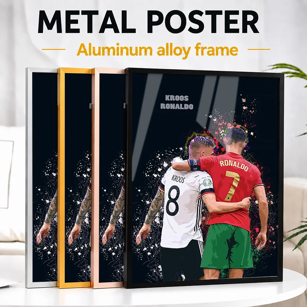 Toni Kroos And Ronaldo Embrace Framed Aluminum Metal Poster Personalized Photographic Wall Art For Clubhouse, Soccer Fan Gift