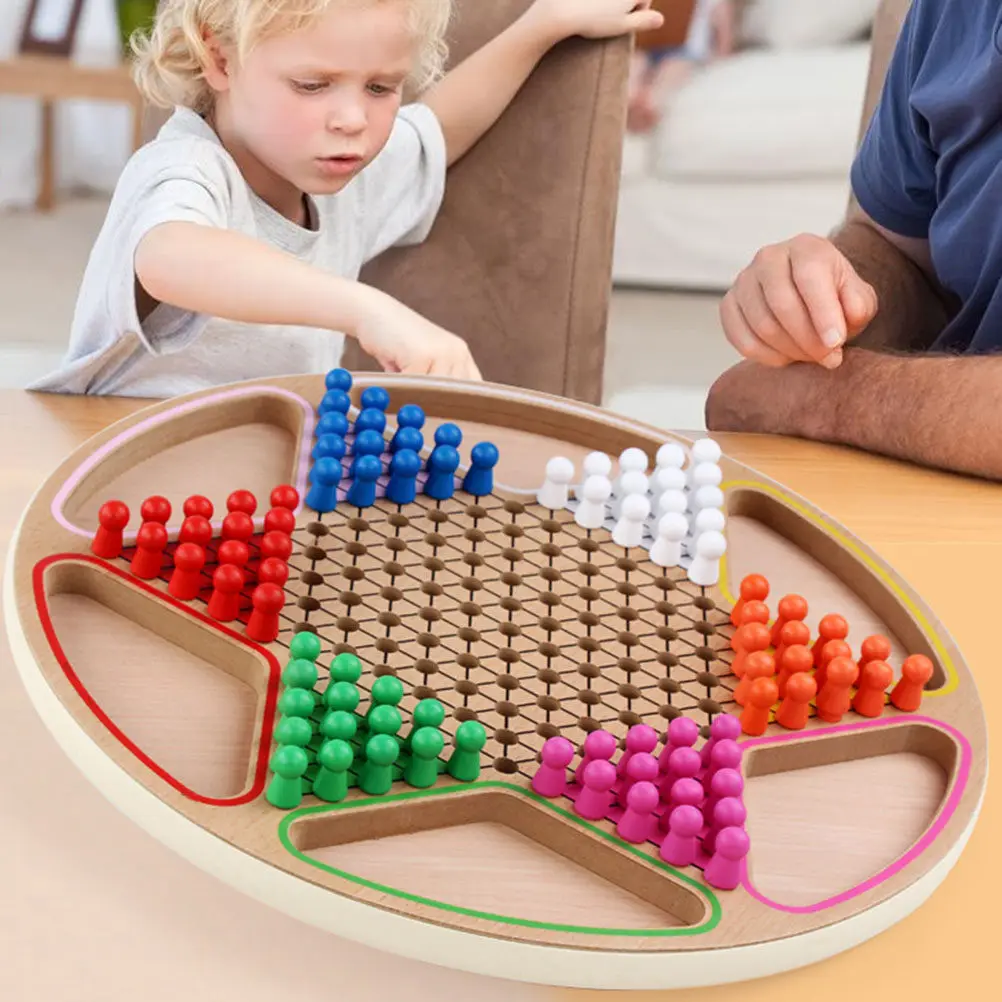 

1Set Wooden Chinese Checkers Multifunction Educational Gobang Board Game Kids Family Desktop Cognitive Play Chinese Checkers