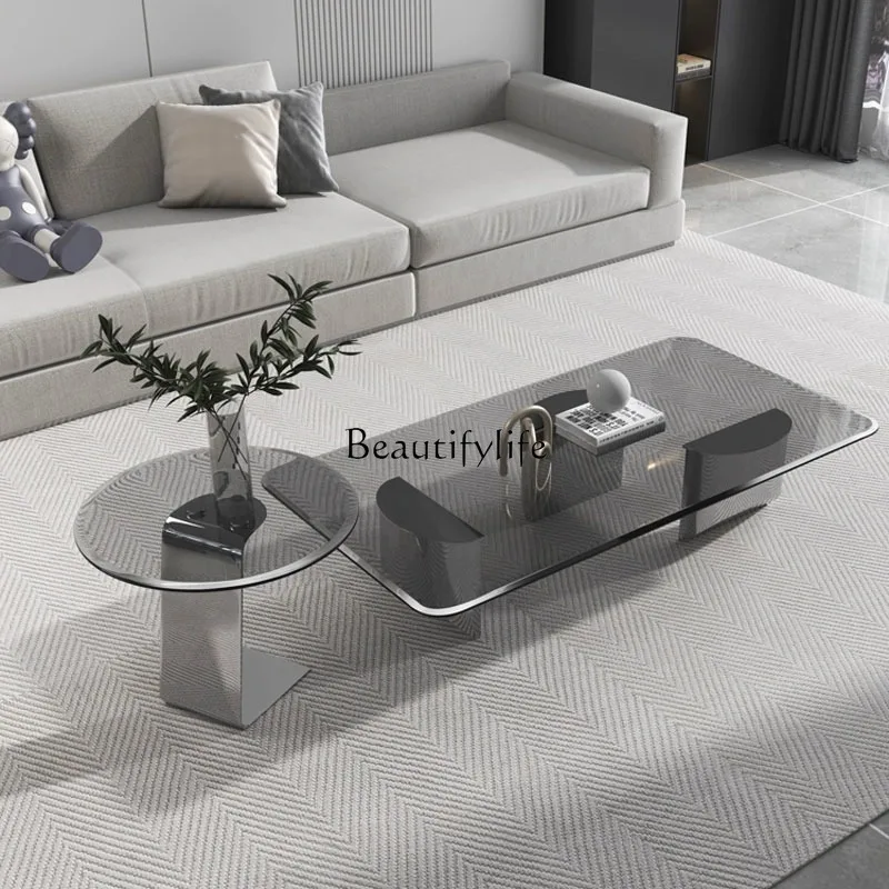 

Italian minimalist tempered glass coffee table small apartment household living room rectangular combination