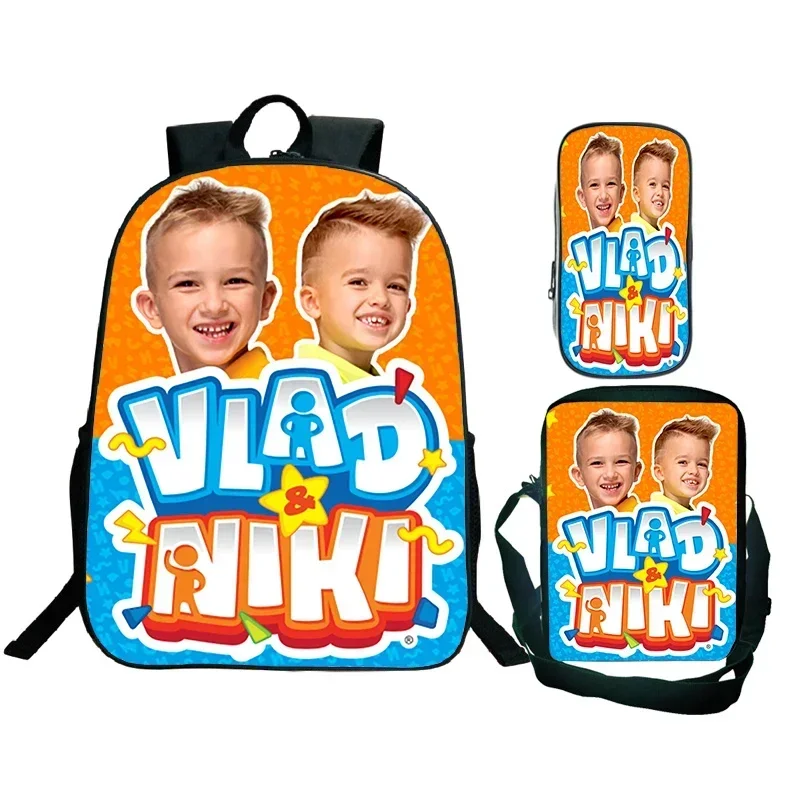 3 pezzi Set Borse da scuola per bambini Zaino con stampa Vlad e Niki Cute Brothers BookBag Ragazzi Ragazze Zaino Borsa da viaggio impermeabile Borsa per bambini