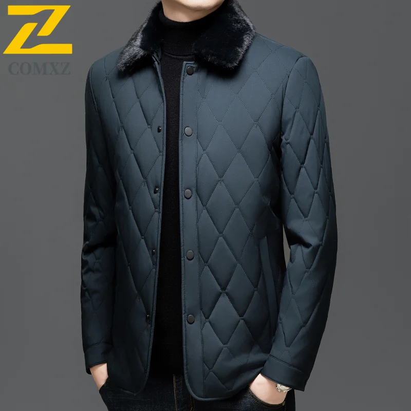 COMXZ New Winter Padding Jacket Men luxury Grade Thick Warm Removable Fur Collar  Padded Cotton Clothes Designer Windproof Parka
