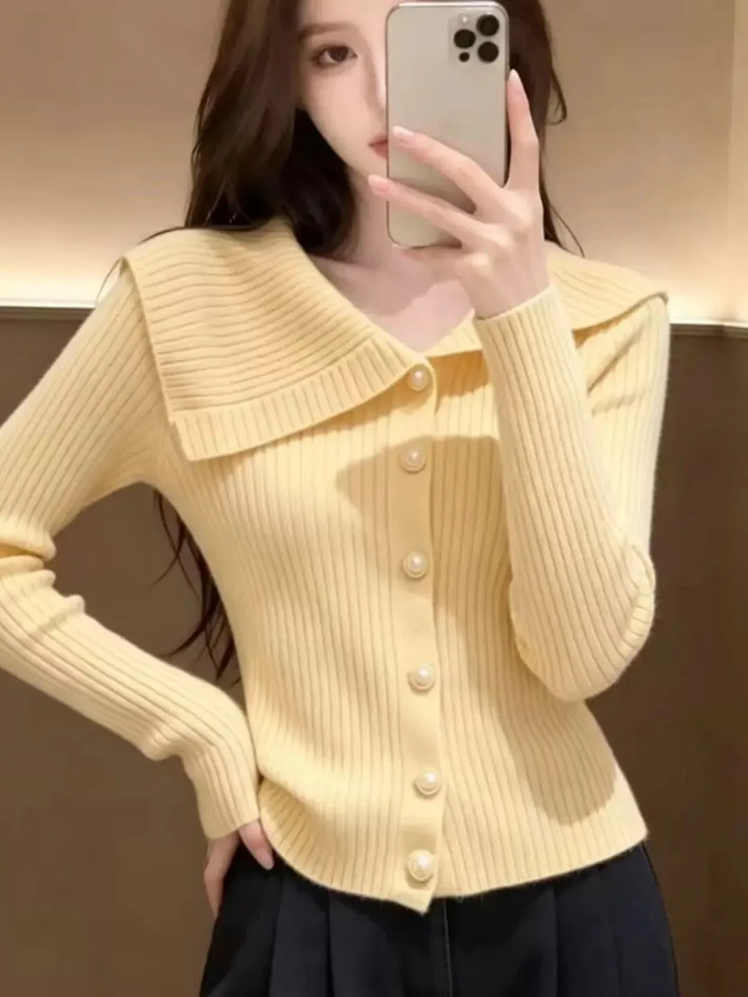 Yellow Oversized Asymmetrical Collar Knitwear Long Sleeve Early Autumn Women's Fashion Unique Beautiful Outerwear Cardigan Top
