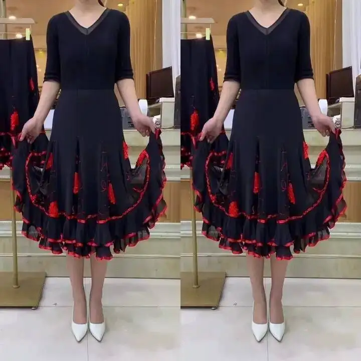 End Dance High Square Ballroom Dance Dress Performance Dress, High Waist To Cover The Belly, Slimming Half Body Skirt, Hanging
