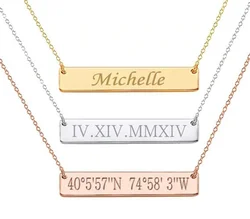 Colgante de acero inoxidable con grabado personalizado para hombre y mujer, colgante con nombre, fecha, Mantra, cadena, barra, regalo