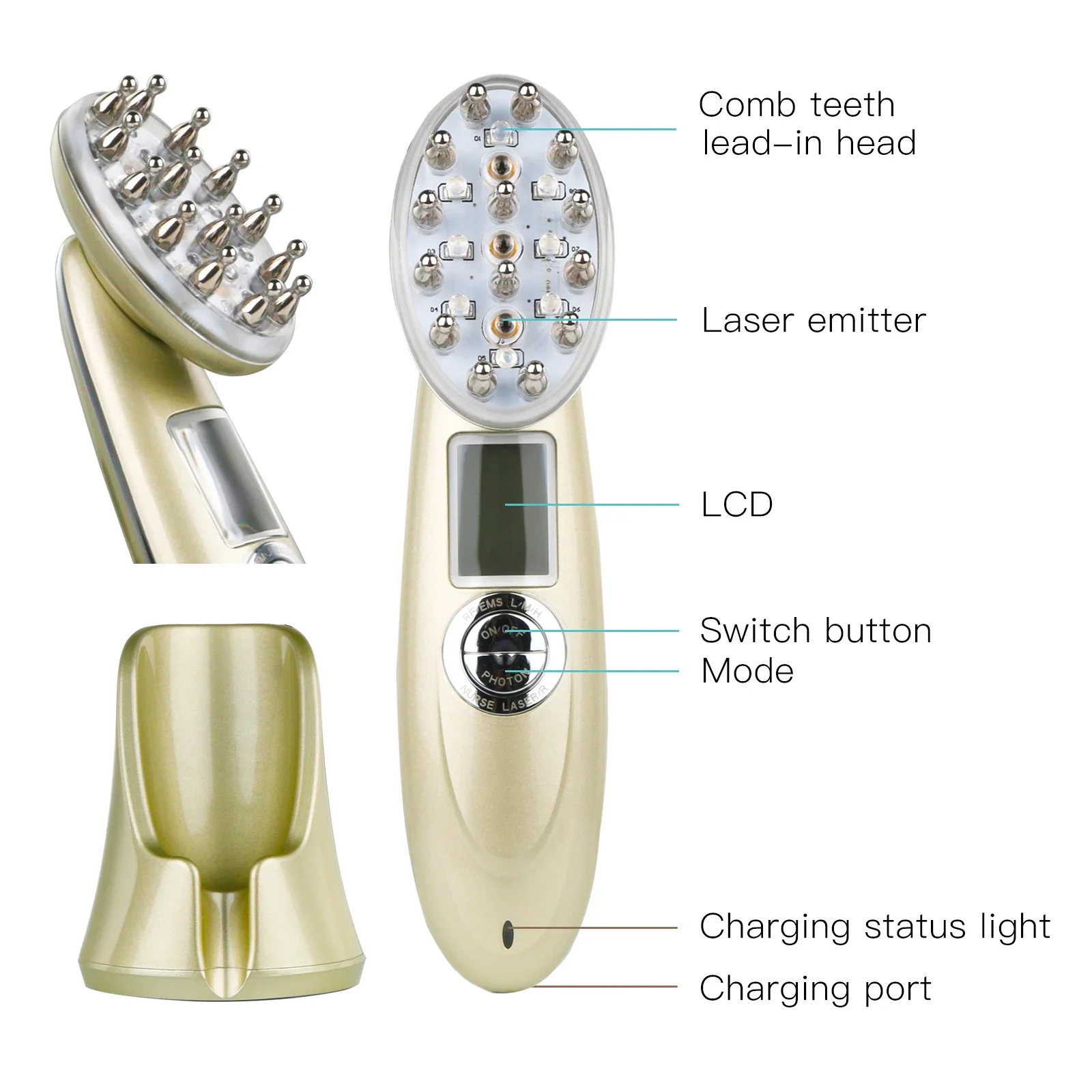 RF Laser Hair Growth Massager Comb Anti Hair Loss Treatment Infrared Red Light EMS Scalp Massage Vibration Head Care Hair Brush