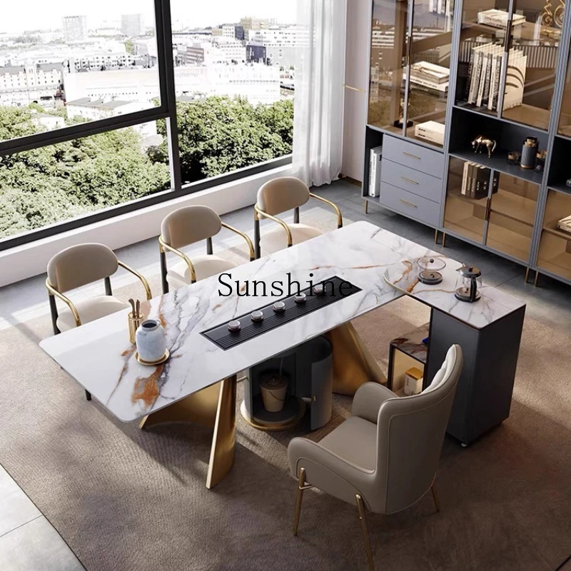 

Modern simple tea table and chair office reception room new Chinese kung fu tea rock slab table