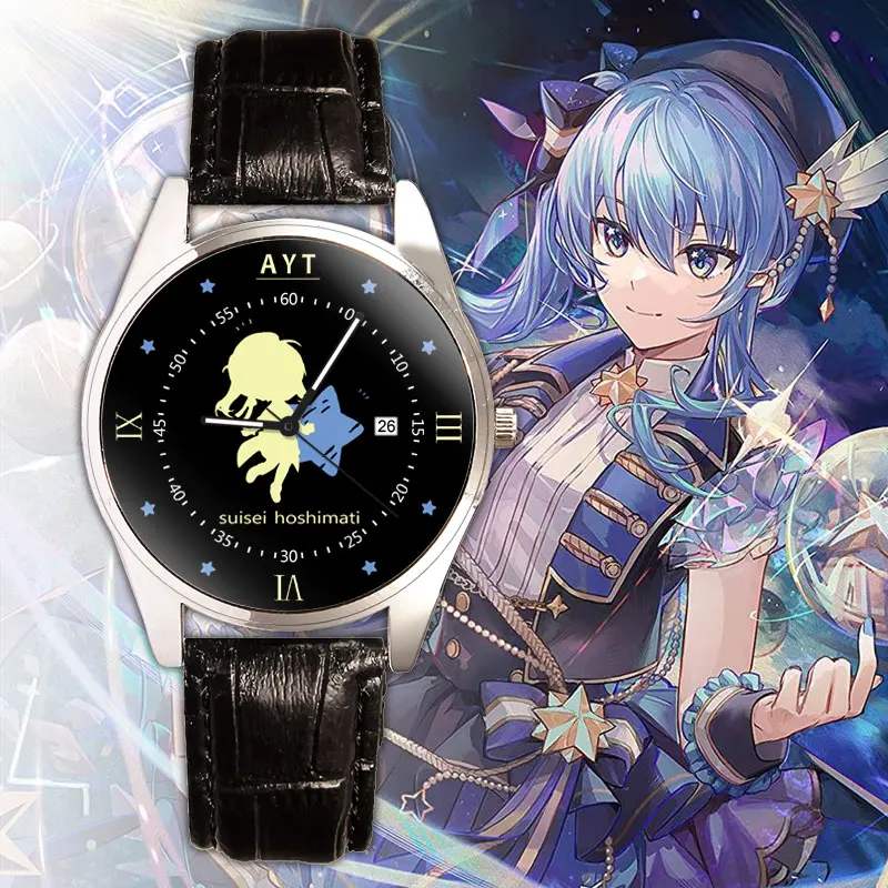 Anime Hololive VTuber Hoshimati Suisei Nakiri Ayame Shirakami Fubuki Game Quartz Watch Wristwatch Cosplay Couples Watches Gift