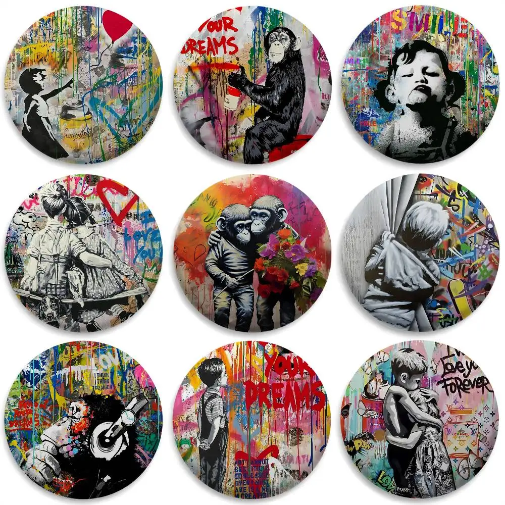 B-Banksy граффити Mr B-Brainwash значки круглые изысканные броши на значках креативные булавки для одежды шляпа рюкзак подарочные аксессуары B-Banksy граффити Mr B-Brainwash значки круглые изысканные броши на значках креативные булавки для одежды шляпа рюкзак подарочные аксессуары