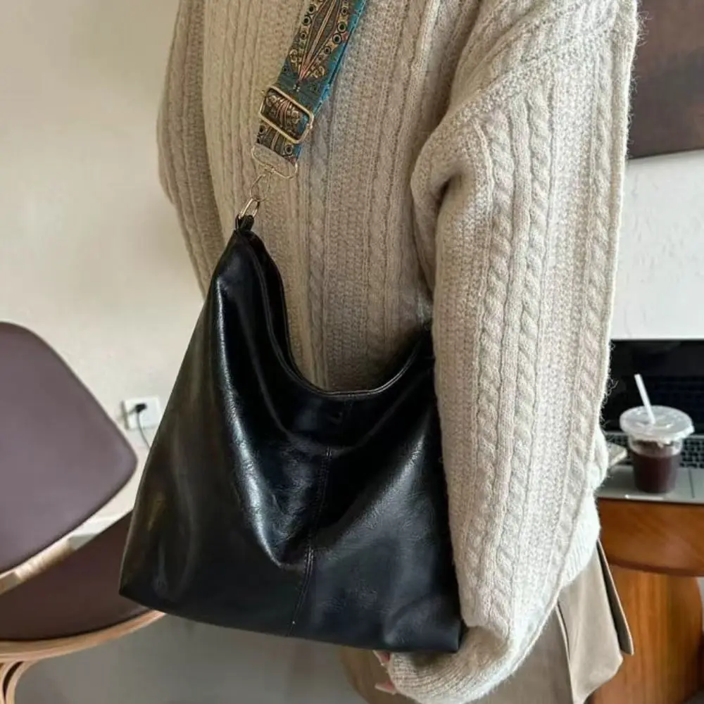 

Ins Elegant PU Leather Tote Bag Large Capacity Korean Style Vintage Shoulder Bag Solid Color Handbag Bucket Bag Outdoor