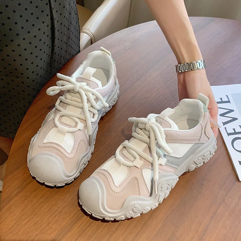 Women's Retro Hiking Dad Sneakers PU & Mesh Upper Chunky Platform Sole Lace Up Korean Style Casual Running Shoes Spring 2026 view 6