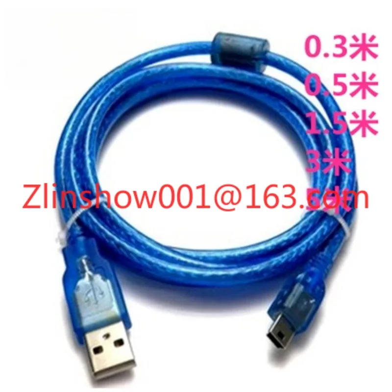 Transparent blue USB to 5pinT type head T type port mini 5p 2.0 data cable 1.5/3/5m 10m