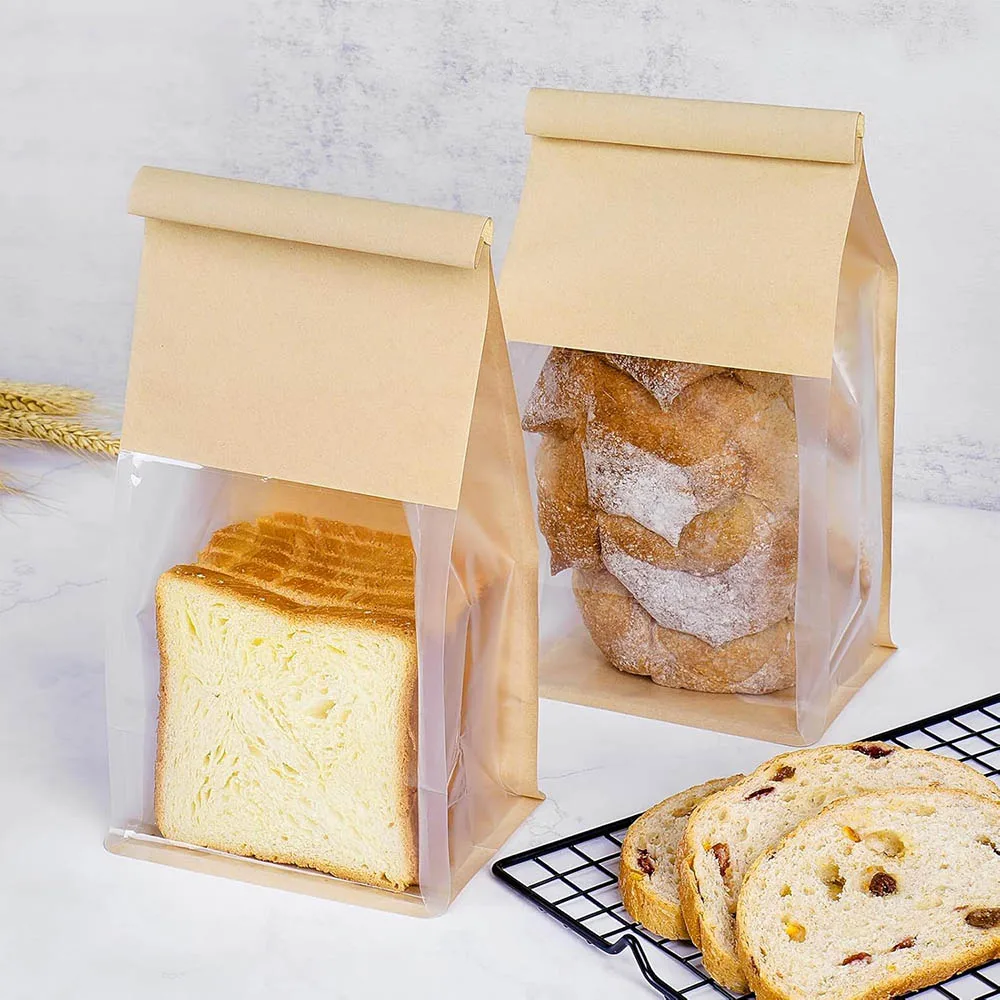 Bakery Bags with Window,Tin Tie Tab Lock Resealable Bread Loaf Bags for Packaging Homemade Sourdough Bread,Cookies,Bagels,Pastry