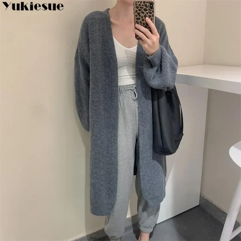 

Осень-зима 2023, женский кардиган, большие свитера для женщин, модный вязаный кардиган с длинными рукавами, повседневный свитер, длинное пальто