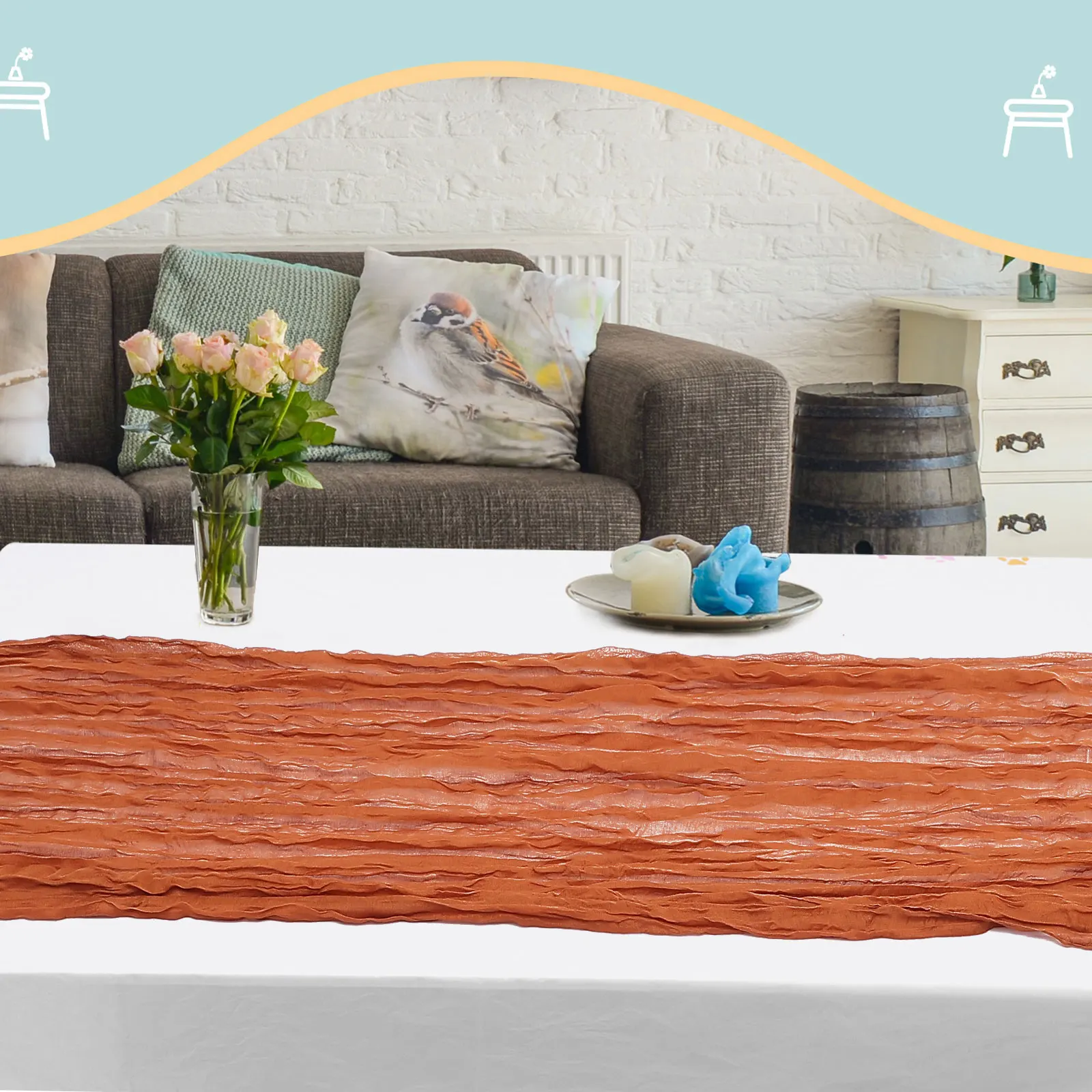 

3pcs Bohemian Style Polyester Cheesecloth Table Runner Farmhouse Wedding Party Tablecloth Rustic Sheer Festive Home Decor Coffee