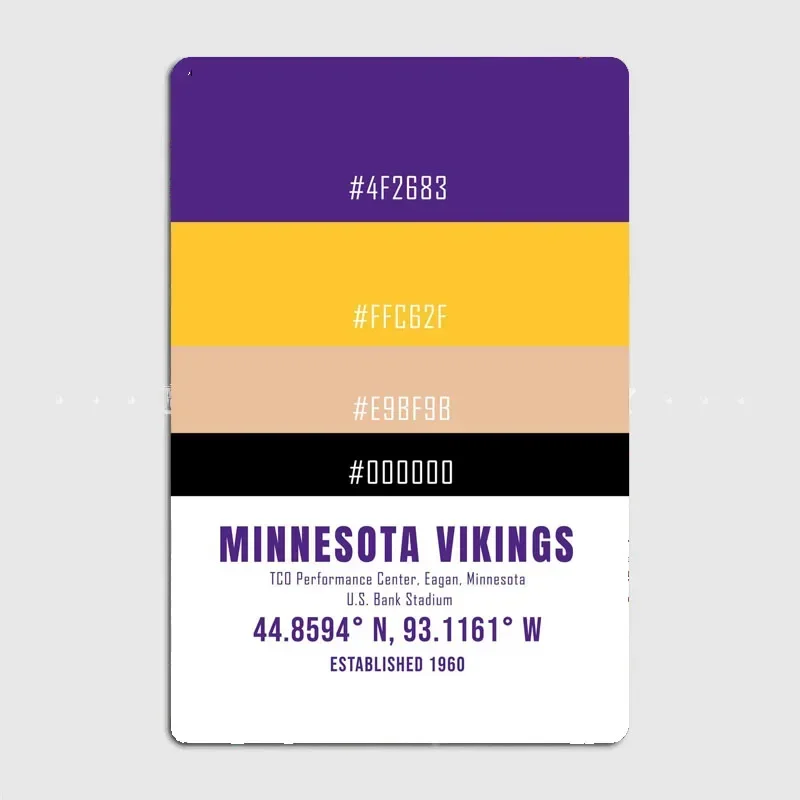 American Football Club Minnesota Football Colors Poster Wall Art Metal Painting Garden Tin Sign Home Decor Room Decoration