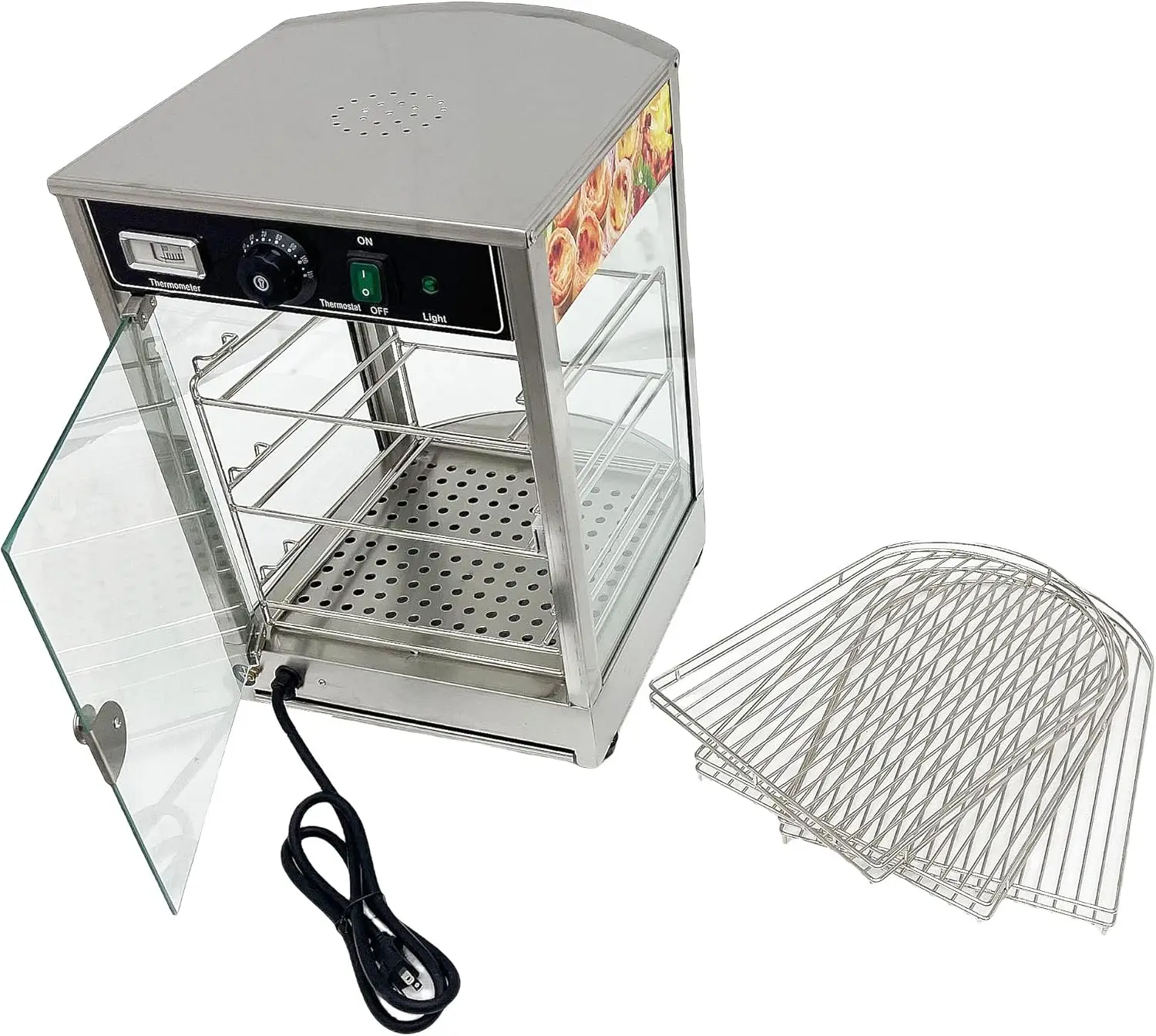 سخان الطعام التجاري 3 طبقات علبة عرض الطعام على سطح الطاولة، 110 فولت 850 وات سخان البيتزا من الفولاذ المقاوم للصدأ مع عرض درجة الحرارة