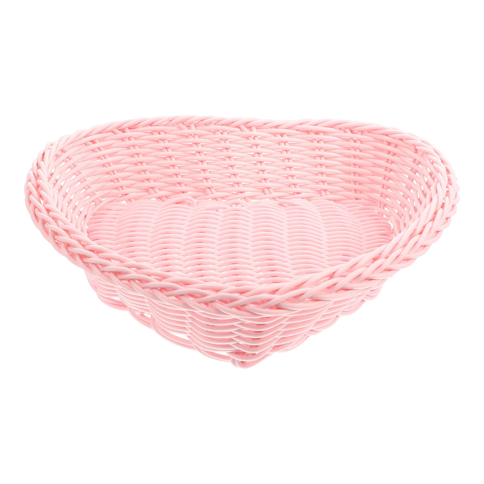 

Heart Love Storage Basket Imitation Rattan Shaped Bowl Woven Design Pink Candy Serving Tray Plastic Fruit Office