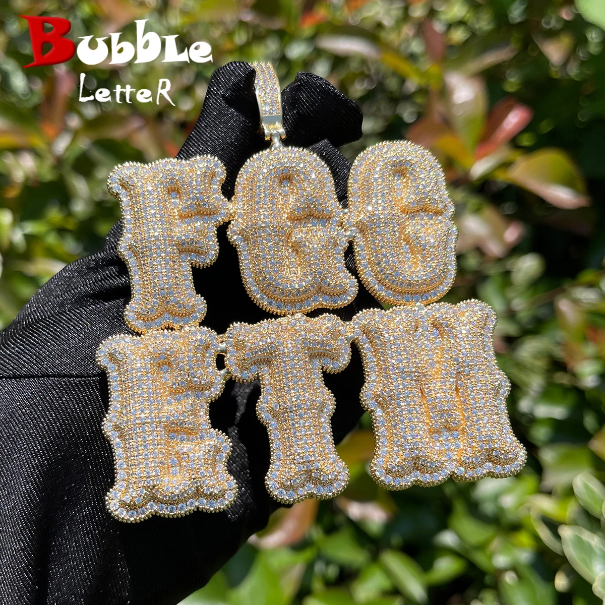 Bubble Letter Custom Name Necklace for Men Personalized Pendant Iced Out Charms Two Tone Hip Hop Jewelry