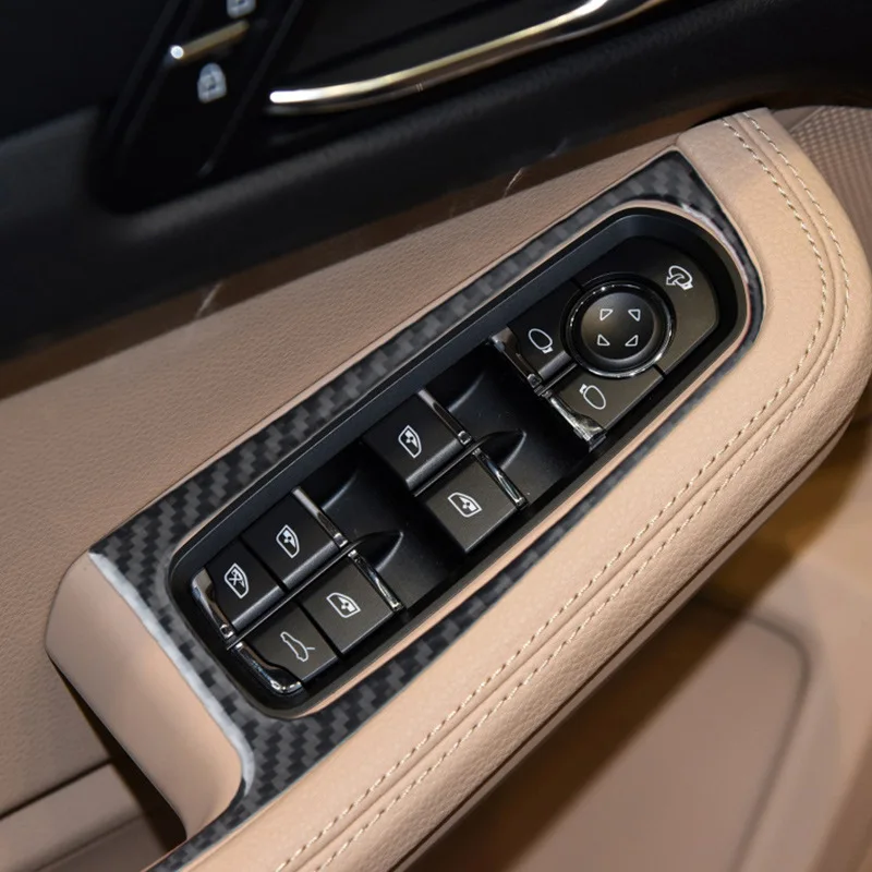 

Подходит для Porsche Cayenne MACAN 2014-2021, наклейка на панель переключателя подъема окна из углеродного волокна для автомобилей