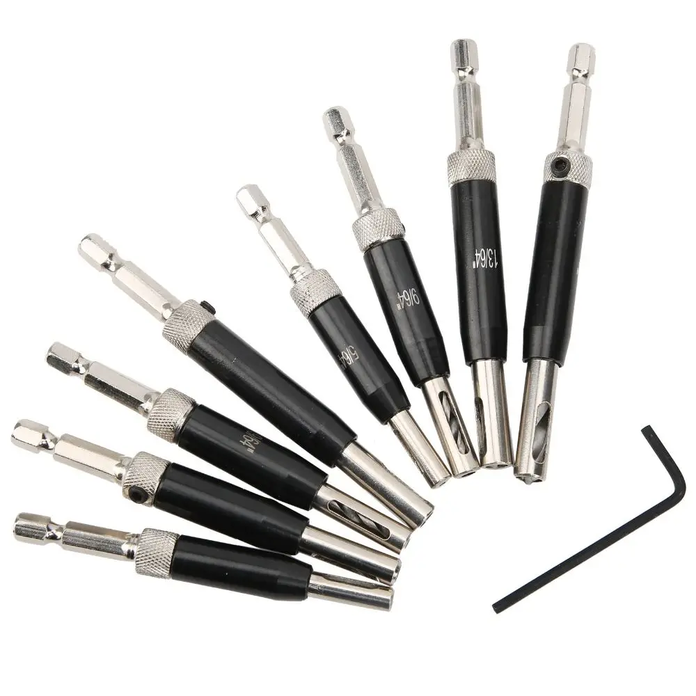 

8 шт., набор самоцентрирующихся сверл с шестигранным хвостовиком 1/4 дюйма, 8 размеров сверл 5/64 дюйма - 1/4 дюйма, набор сверл для шарниров, корончатое сверло