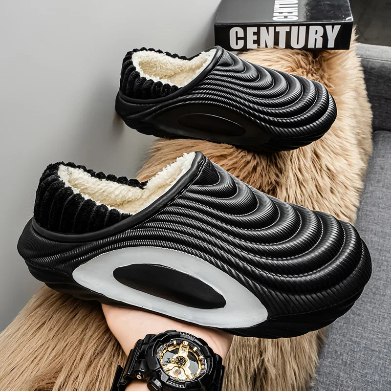 Inverno das mulheres dos homens casal chinelos de algodão quente apartamentos de pelúcia ao ar livre casa interior sapatos quentes antiderrapante casa quarto chinelos de algodão