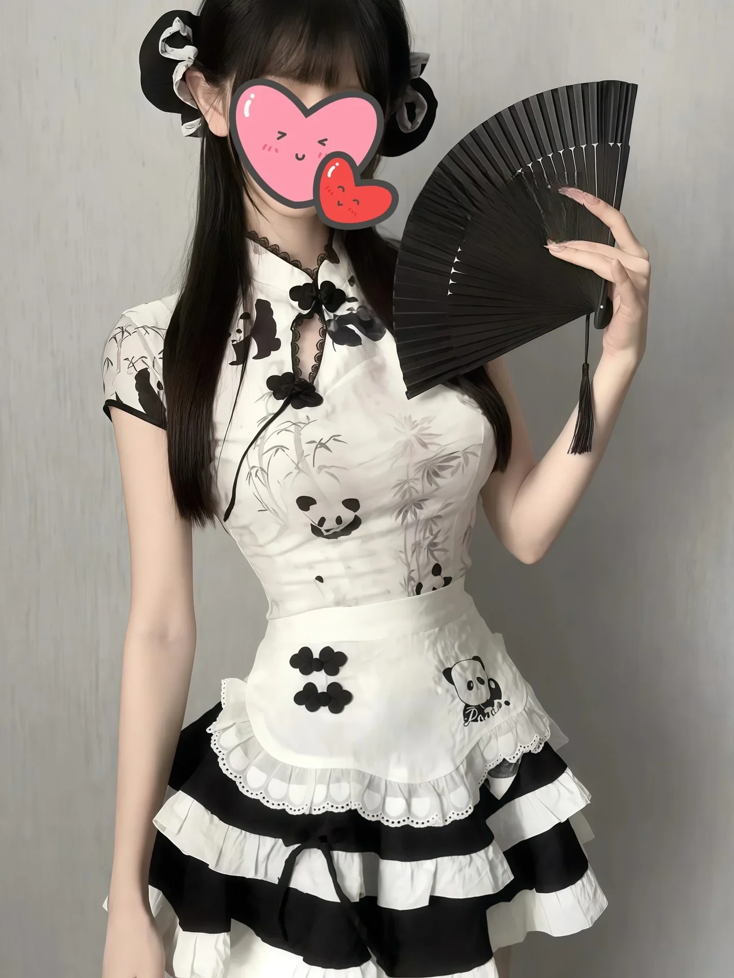 

Милая китайская юбка Ципао с принтом панды, фартук, пышная юбка с рисунком горничной, комплект ночной рубашки, домашняя одежда, молодежное лето