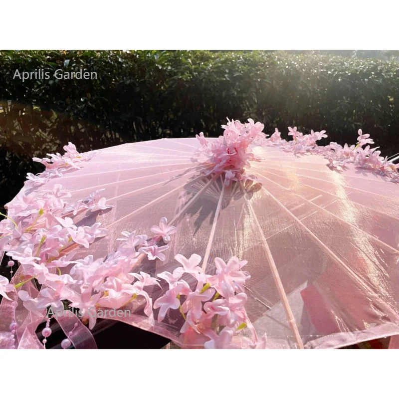 Imagem -03 - Guarda-chuva Decorativo do Laço com Flores Cor de Rosa Hanfu Quimono Cosplay Adereços Fotografia Artesanato Papel Óleo Guarda-sol Sakura