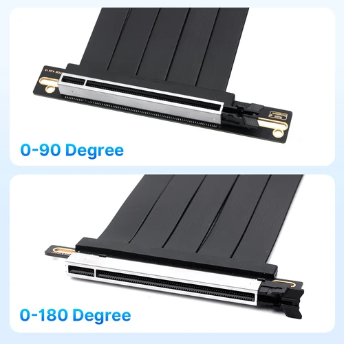 Imagen 2 del producto Cable elevador PCIE 4.0 X16 90 ° /180 ° Extensor flexible de extensión PCI-E de montaje vertical de tarjeta gráfica para PC de escritorio