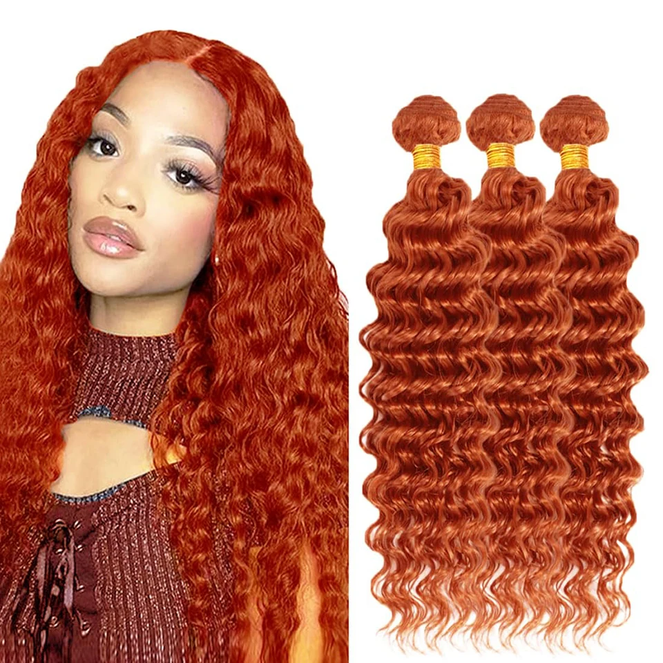 # 350 Bundles Deep Wave Brasilianisches Remy Haar Ingwer Orange Bundles Nasses und gewelltes Haarbündel 100 % unverarbeitete reine Haarverlängerung