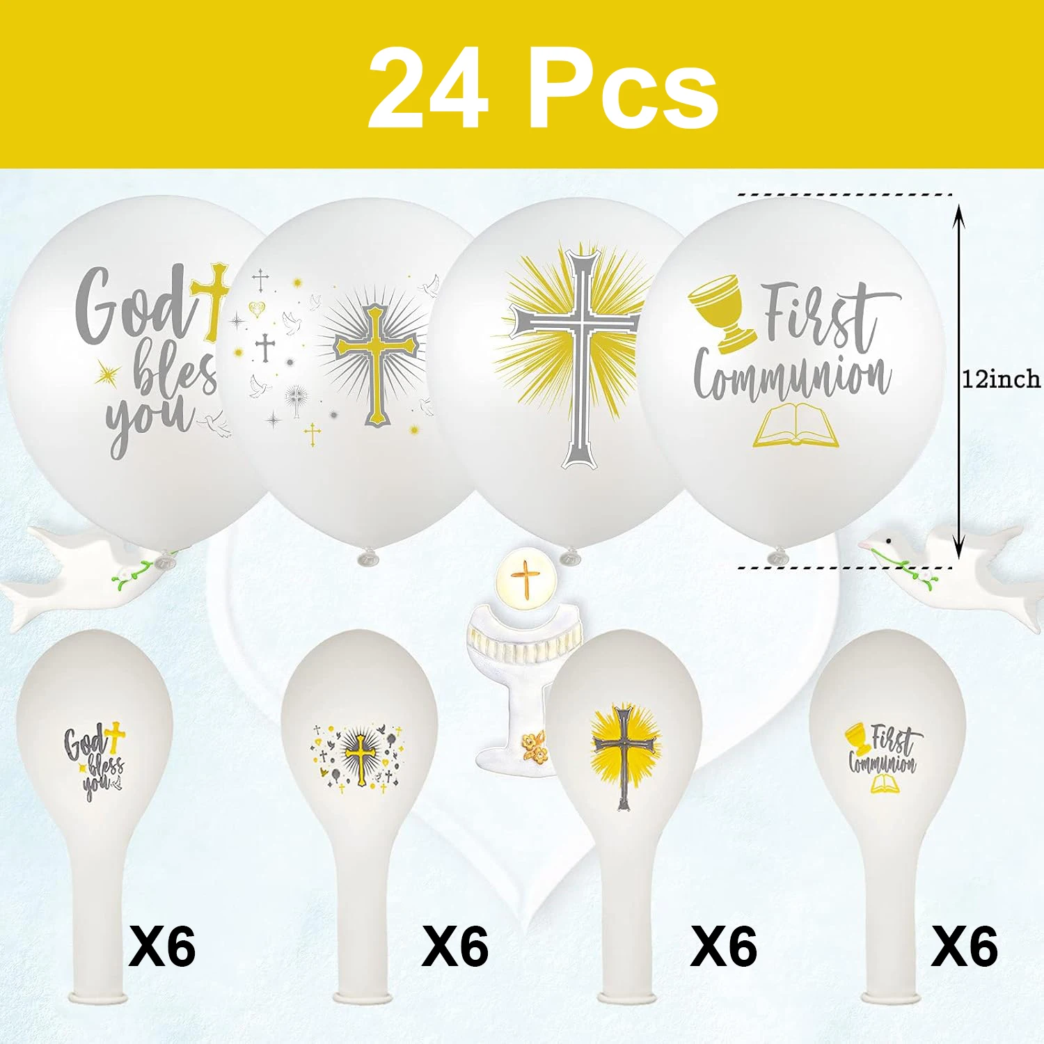 First Communion Balloons Baptism God Balloons Cross Doves Latex Balloons Chalice Latex Balloons Christening Supplies