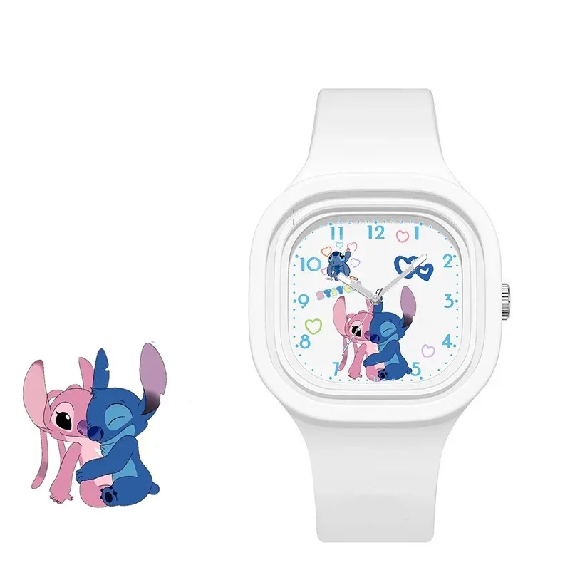 New Disney Stitch Cartoon Children'S Watch For Boys And Girls, Square Silicone Strap, Quartz Wrist Watch, Birthday Gift