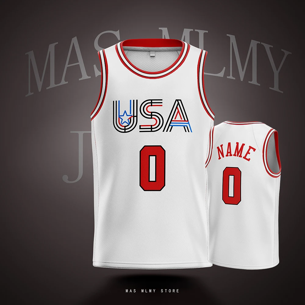 Custom USA Basketball Jersey Personalized Name Number Heat Transfer Sleeveless Dry Mesh Uniform For Men Youth Kids Fans Gift
