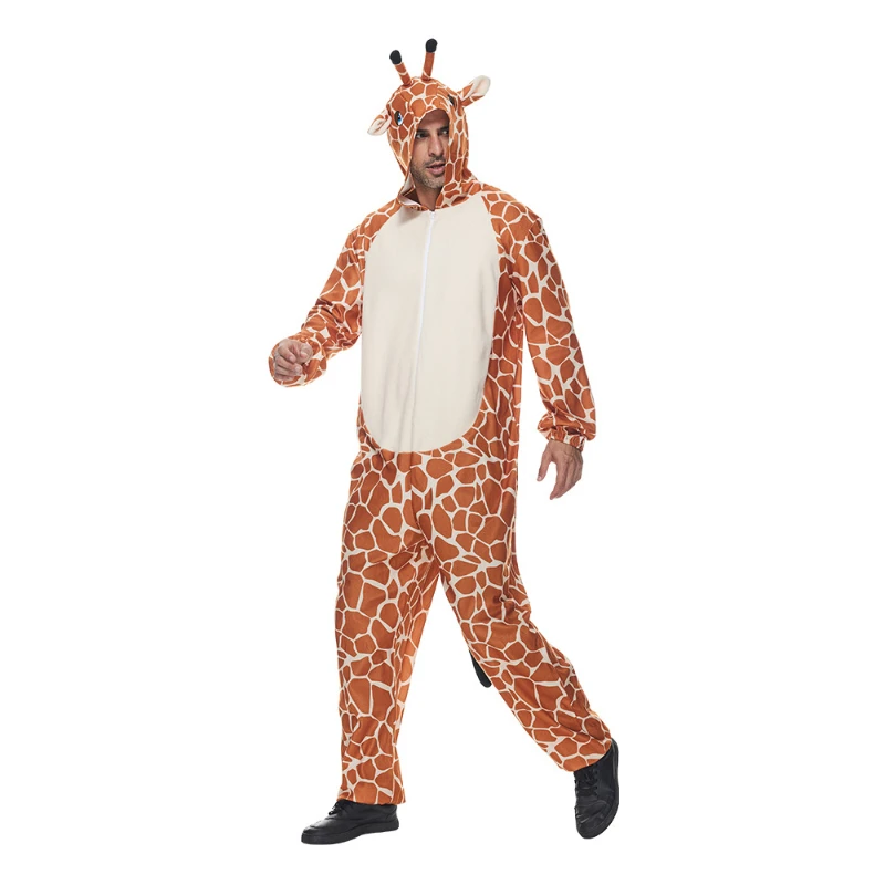 Zawaland Giraffe Cosplay Costume with Tail Cartoon Halloween Animal Party Clothes Man One-Piece Pajamas Cute Jumpsuit Outfit