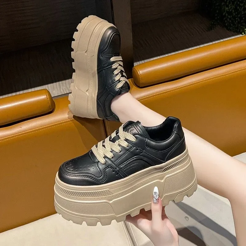 Zapatos de plataforma para mujer, zapatos antideslizantes para correr para mujer, zapatos vulcanizados de diseñador, zapatillas resistentes al desgaste con cordones para mujer, novedad de 2025