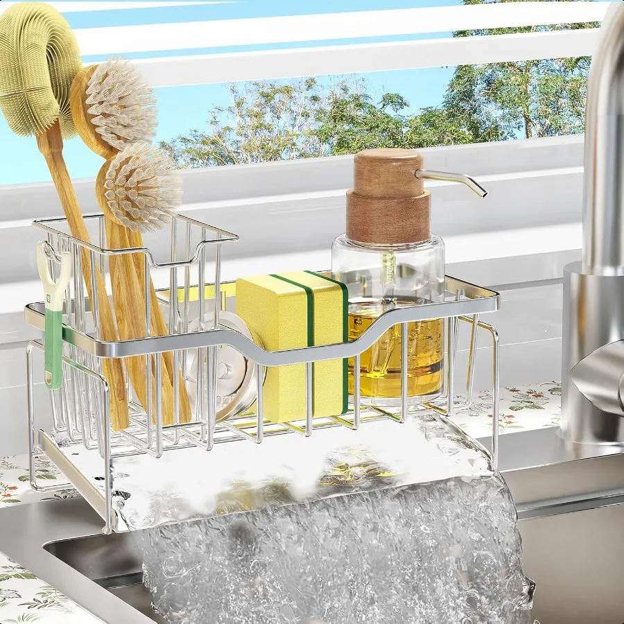 

StorageRight Kitchen Sink Caddy Organizer Rustproof Sponge Holder for Kitchen Sink Instant Dry High Brush Holders with Drain Tr