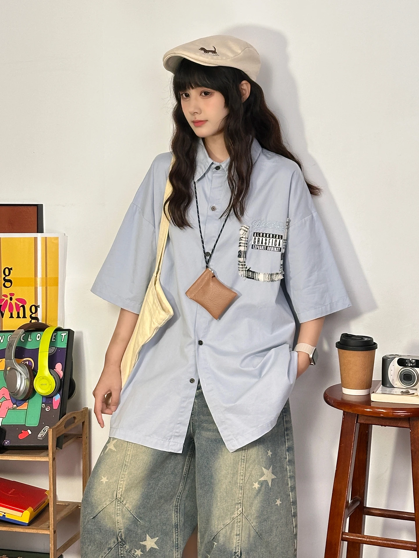 

Original American Retro Short Sleeve Shirt Women Summer 2026 New Loose Lazy Style Casual Shirt Breathable Cotton Casual Wear