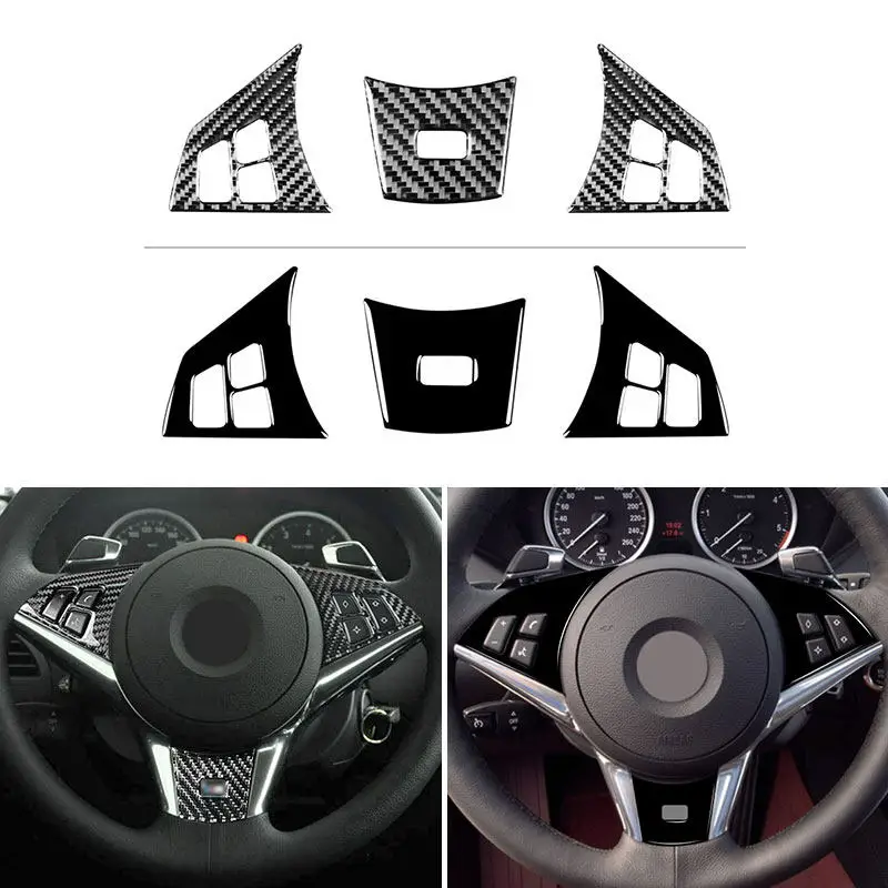 3pcs Car For BMW 6 Series M6 E63 E64 2004 2005 2006 2007 2008 2009-10 Soft PVC Plastic Steering Wheel Button Cover Interior Trim