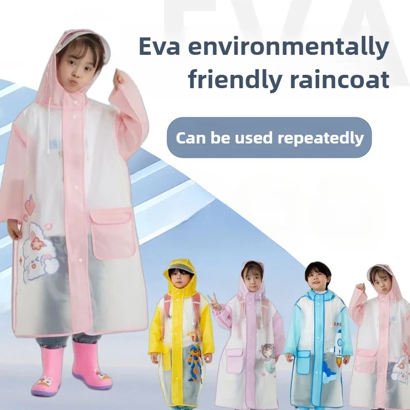 Add cartoon waterproof high-definition double eave raincoat to the position of children's raincoat backpack