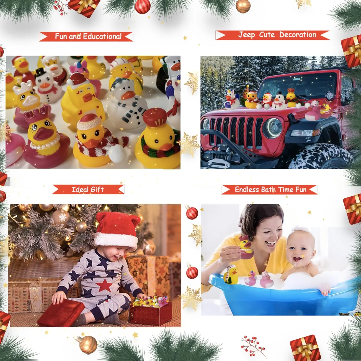 24Pack Christmas Rubber Duck Baby Shower Accessorie Jeep Bath Toys for Kid Boy Girl Toddler Christmas Party Stocking StufferGift