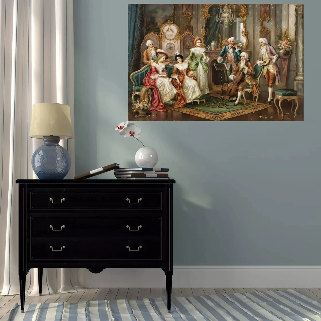 Handpainted Classic Oil Painting 'Mozart En La Corte' by Heinz Pinggera Artwork for Living Room Wall Decor on Canvas