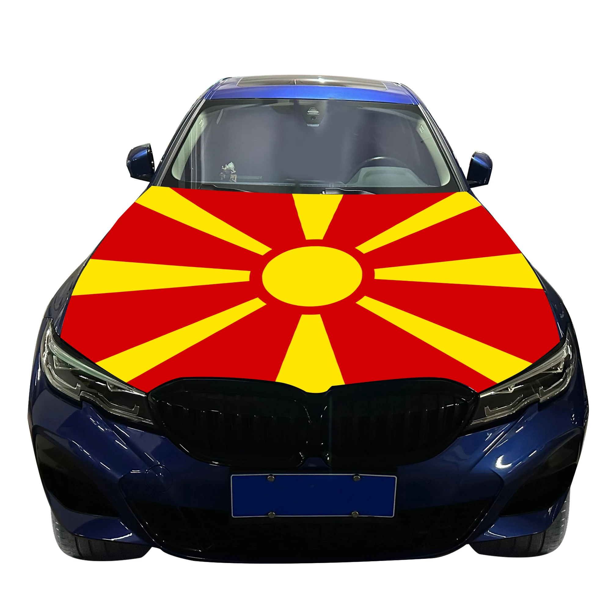 Macedonia Car Hood Cover Flag  Universal Size Elastic Polyester 120x150cm for Car Decor