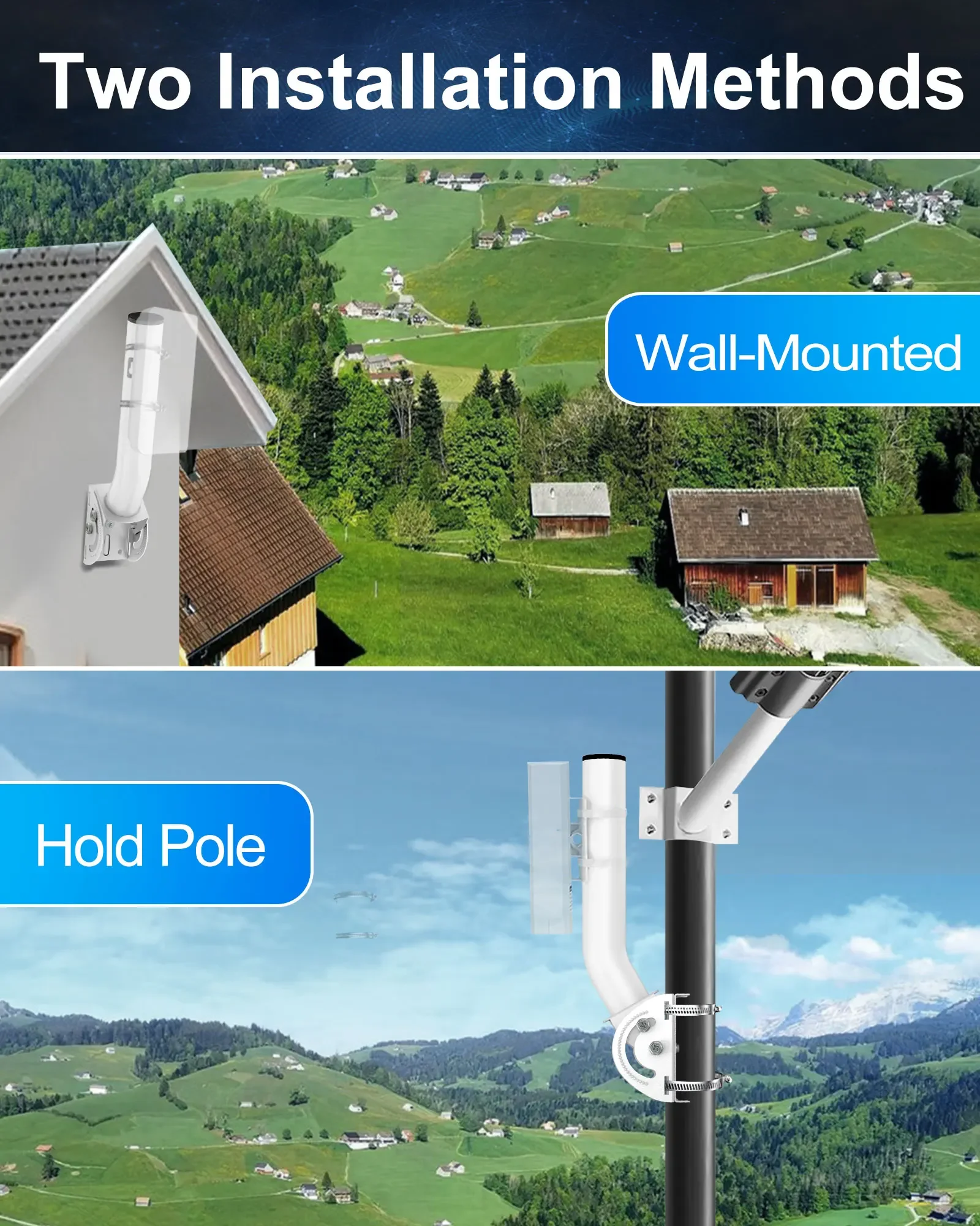 Suporte de ponte sem fio universal, montagem de antena, para pontes sem fio ponto a ponto, poste ajustável e montagem na parede (pacote com 4)