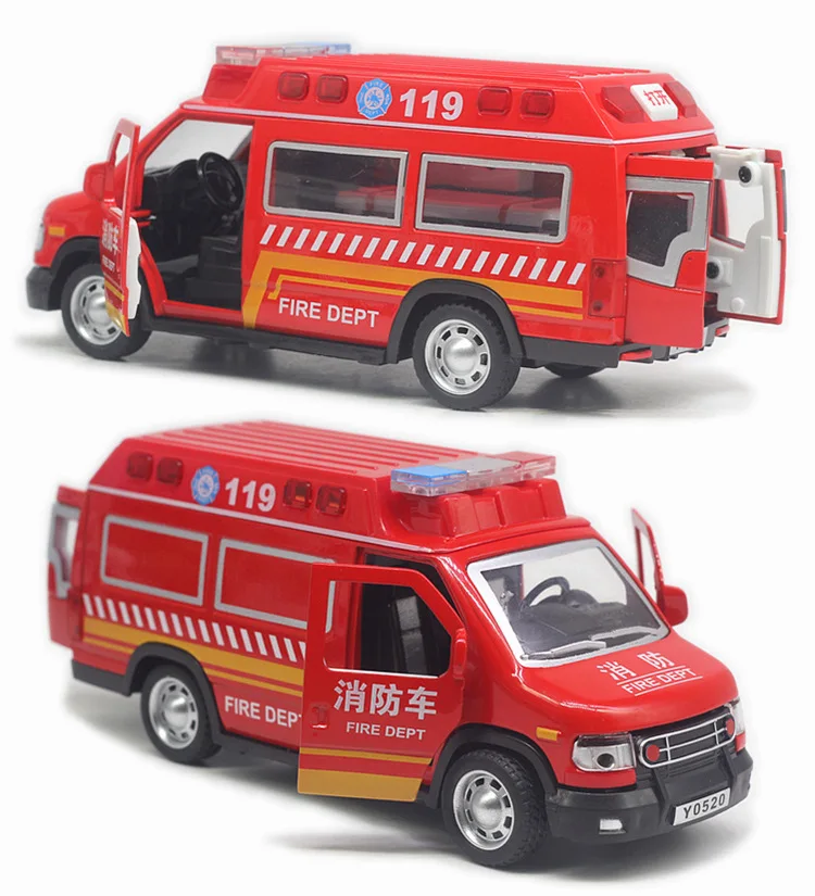 1:24 alloy pull back rescue car model,fire car toy,simulation sound and light,new children\'s toys gifts,wholesale