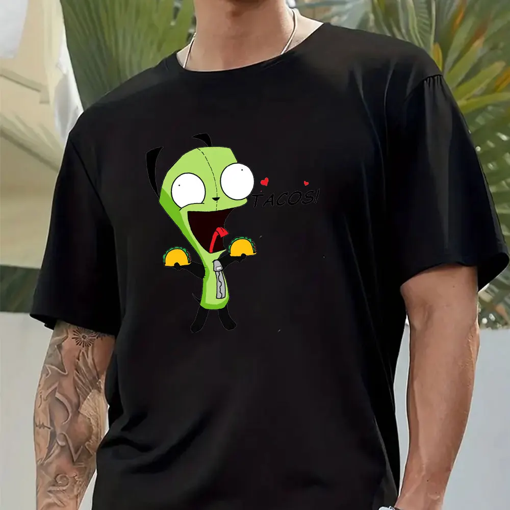 Vintage Funny Cartoon Invader Zim I Love This Cereal Men's T Shirt Printed Clothing Woman Short Sleeve Husband Outdoors Tops