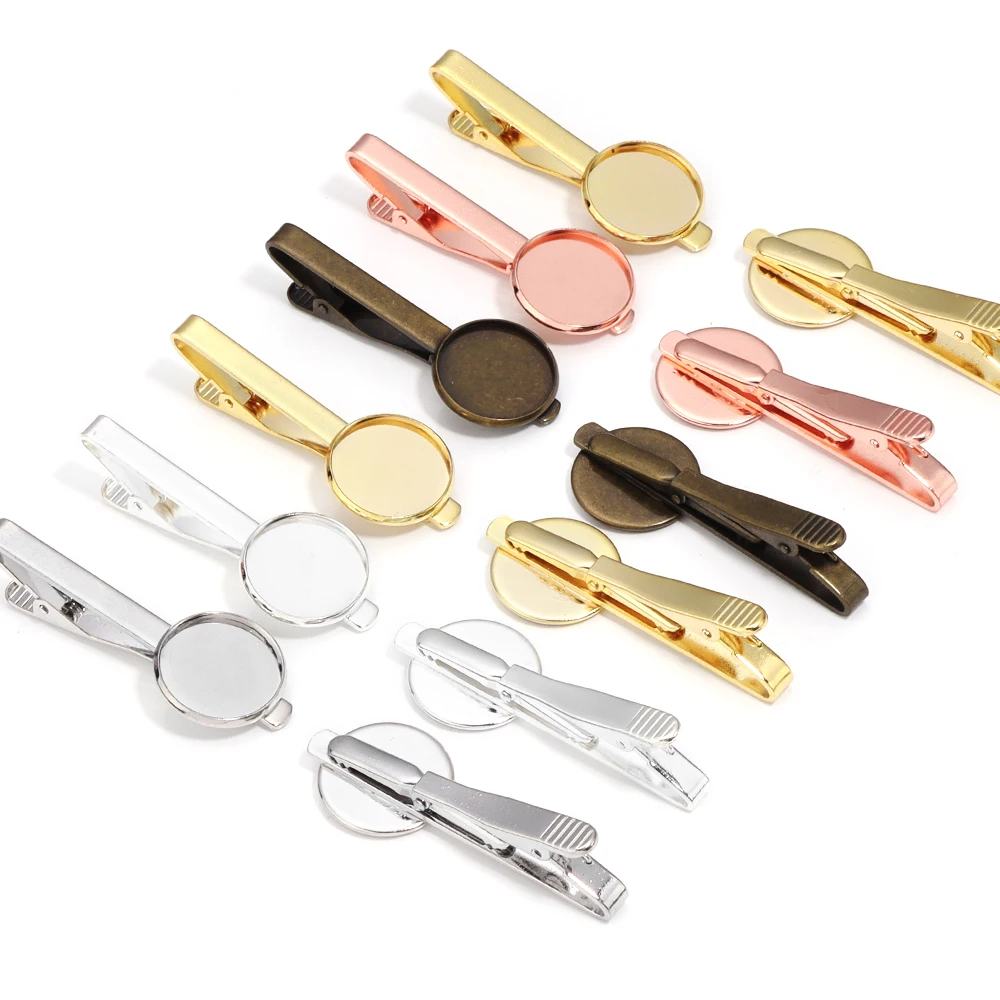 A Pair  Tie Clip Setting Blank Tray Bezel Bases 16mm 18mm 20mm Fit Round Cabochons Cameo Base Silver Color DIY Making Findings